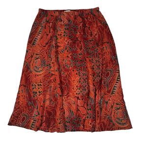 Coldwater Creek Midi A-line Abstract Print Chiffon Lined Skirt Large Fall Colors